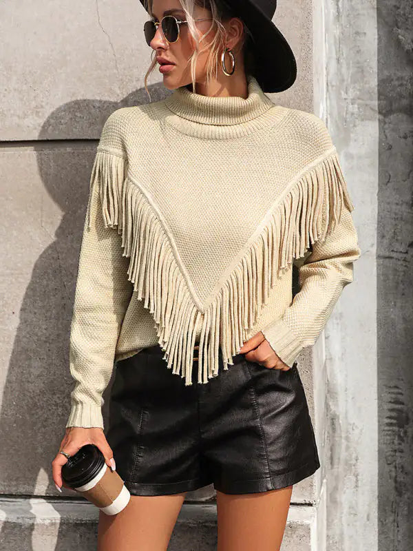 Calamity | Fringed Knit Turtleneck Sweater