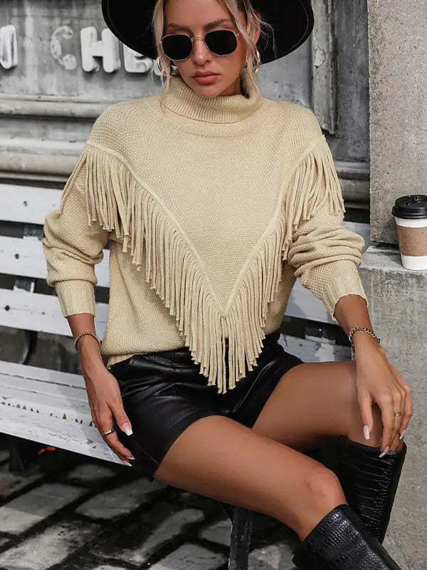 Calamity | Fringed Knit Turtleneck Sweater