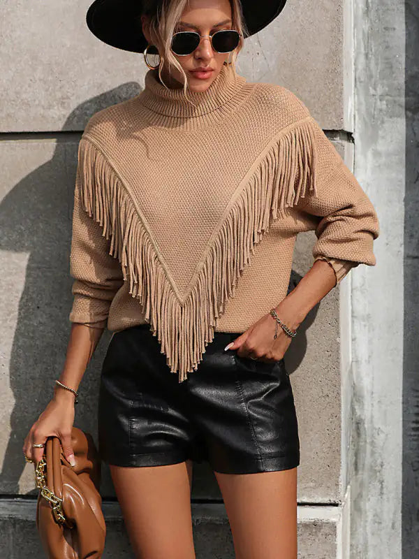 Calamity | Fringed Knit Turtleneck Sweater