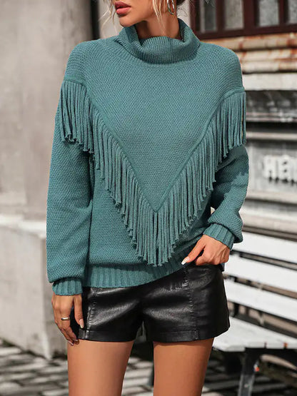 Calamity | Fringed Knit Turtleneck Sweater