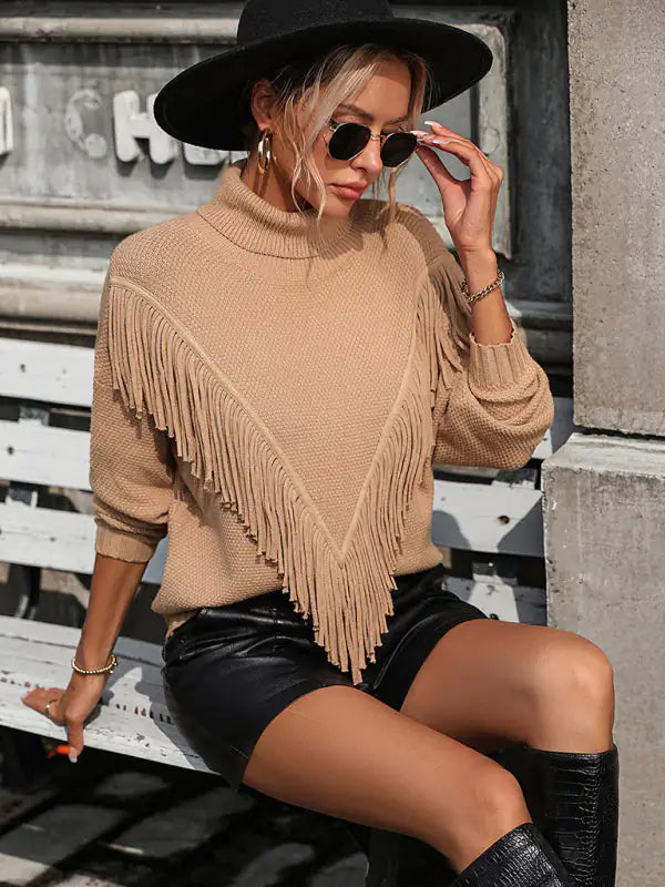 Calamity | Fringed Knit Turtleneck Sweater